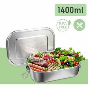 Vingo - 2x1400ml Brotdose ohne Plastik bpa frei brotdose edelstahl Edelstahl Lunchbox - Silber