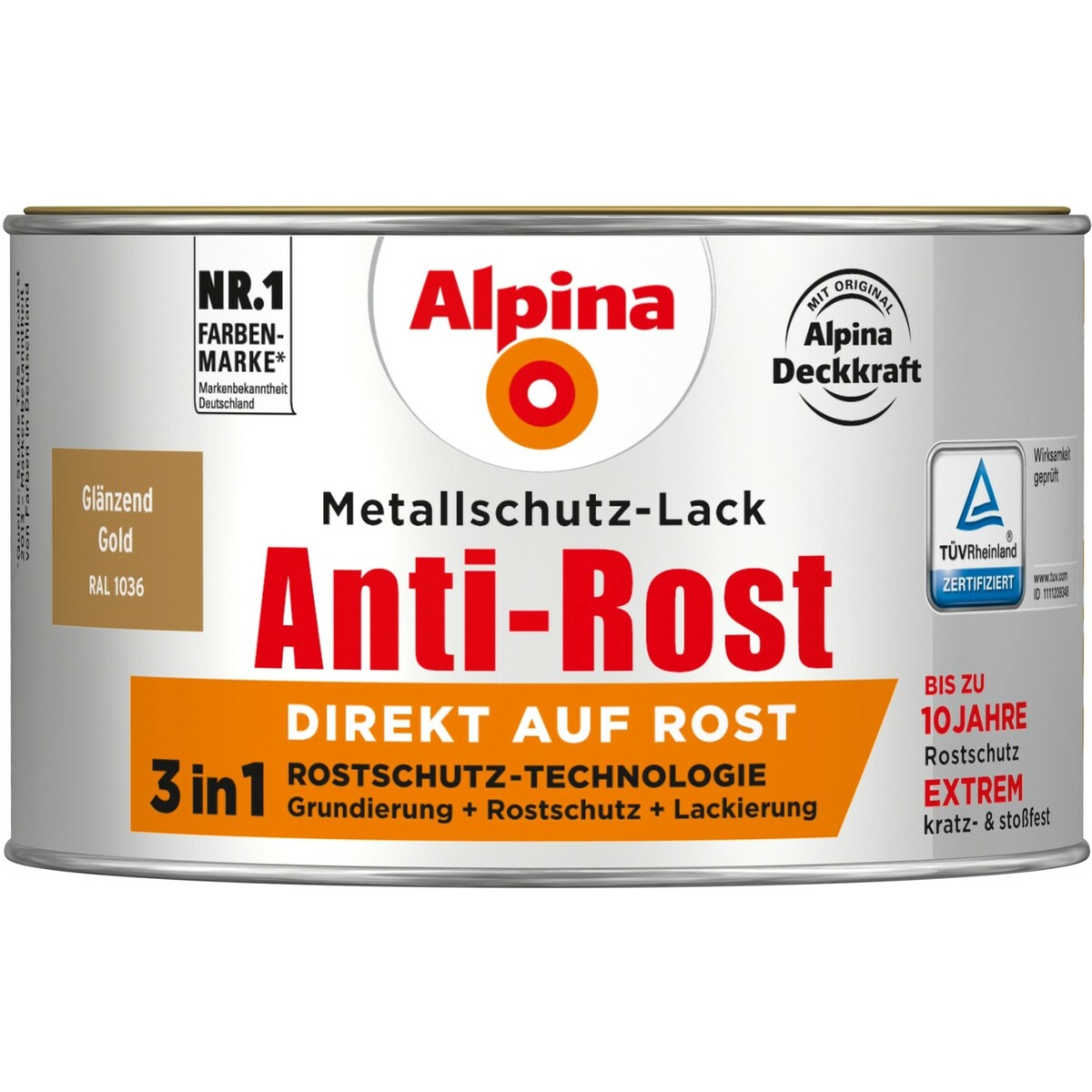 Bild 1 von Alpina Metallschutz-Lack Anti-Rost Gold glänzend 300 ml