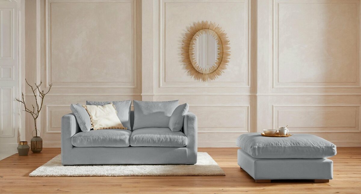 Bild 1 von Guido Maria Kretschmer Home&Living Hocker Pantin, mit Federn und Daunen, Silberfarben