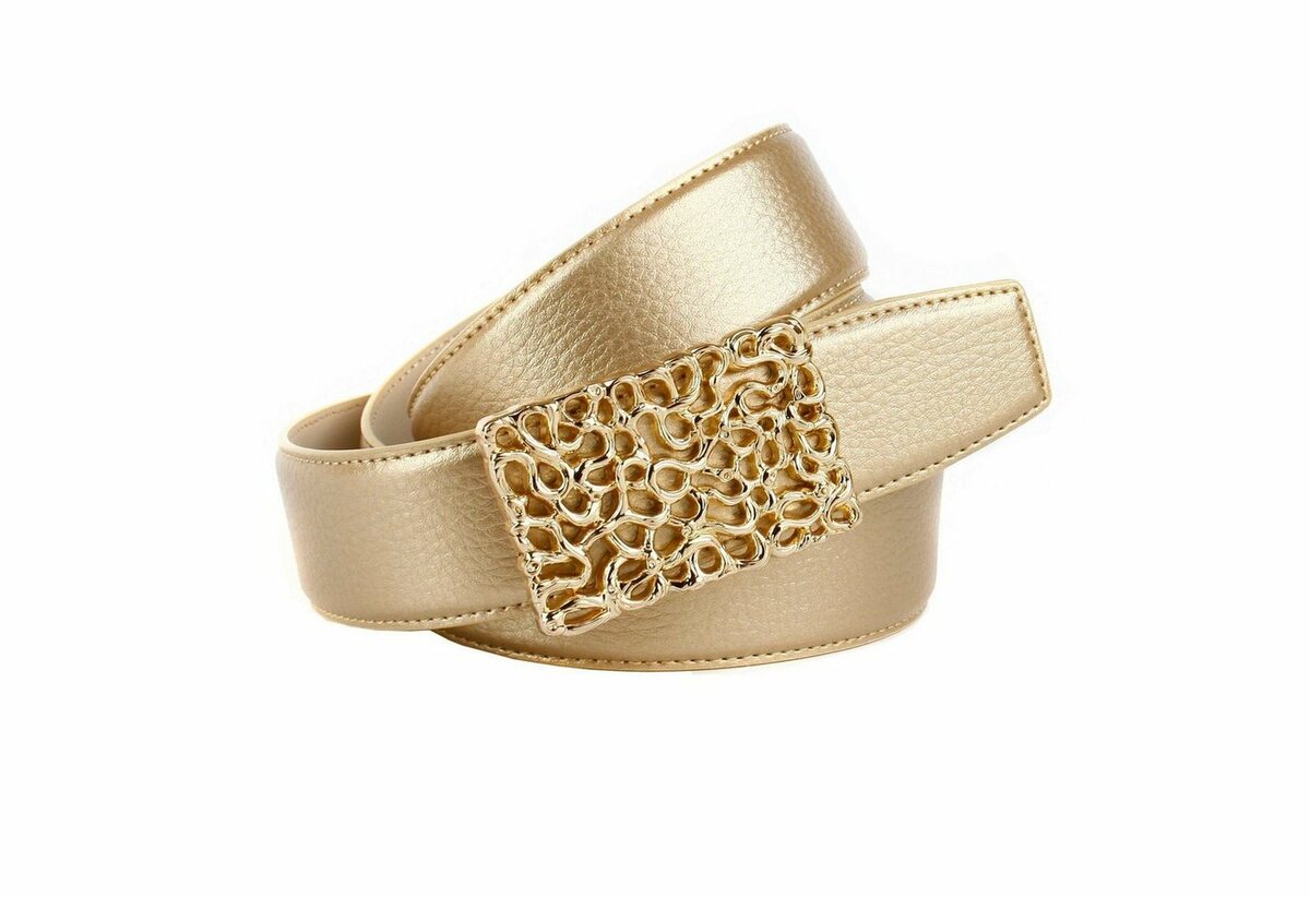 Bild 1 von Anthoni Crown Ledergürtel mit glänzender, filigraner, goldfarbener Schließe