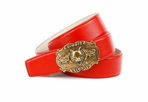 Anthoni Crown Ledergürtel in rot mit Wolfkopf-Schnalle