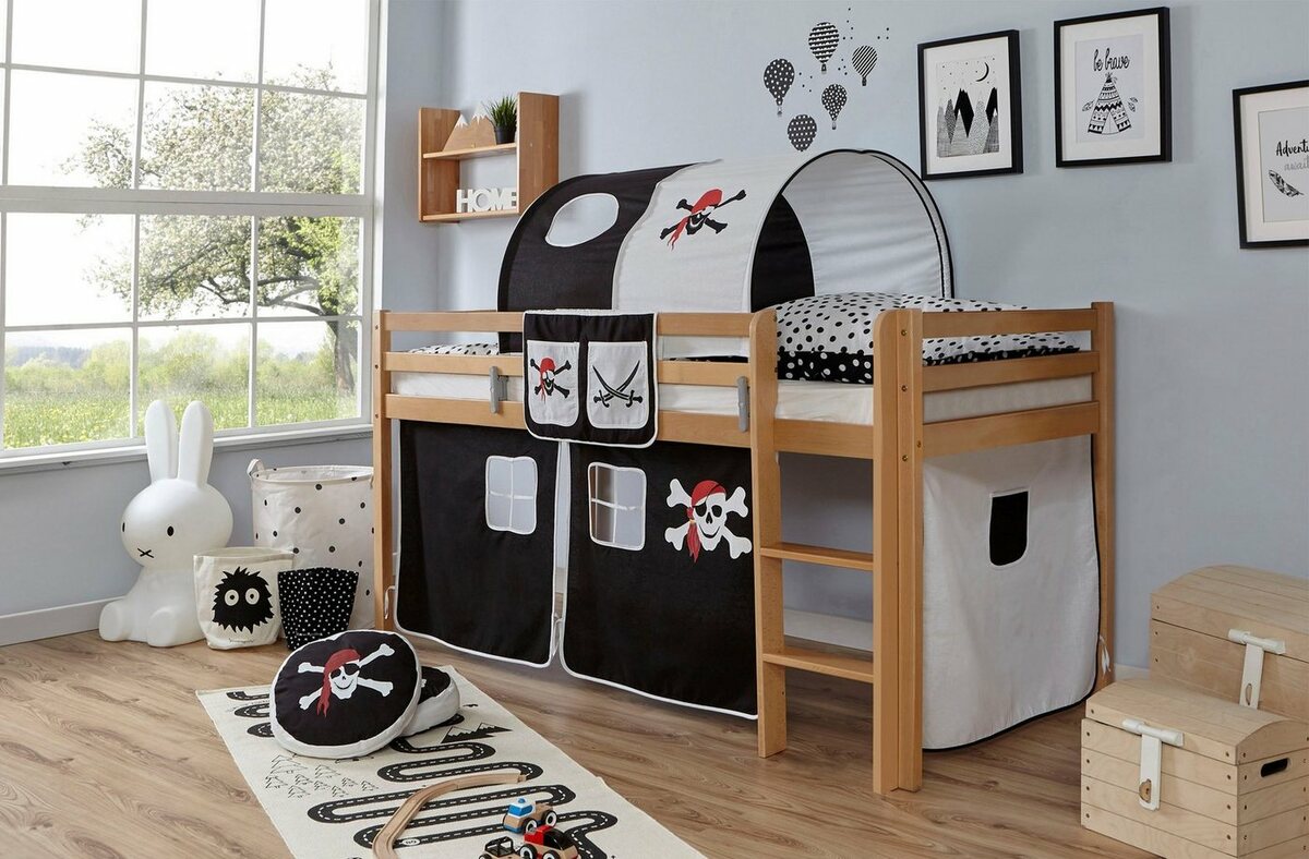 Bild 1 von Ticaa Hochbett Rene Rollrost, verschiedene Ausführungen wahlweise mit Matratze, Buche