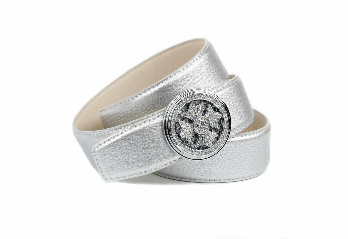 Bild 1 von Anthoni Crown Ledergürtel mit Schmuckschließe und Drehmechanismus, Glitzersteine