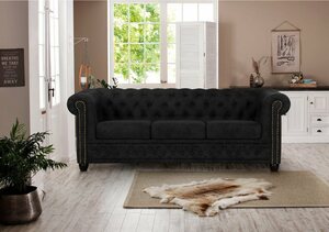 Home affaire Chesterfield-Sofa Rysum, Chesterfield-Optik, in 2 Bezugsqualitäten, 2 Ausf. schnell lieferbar, Grau