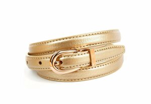 Anthoni Crown Ledergürtel in schmaler Form, glänzende goldfarbene Oberfläche