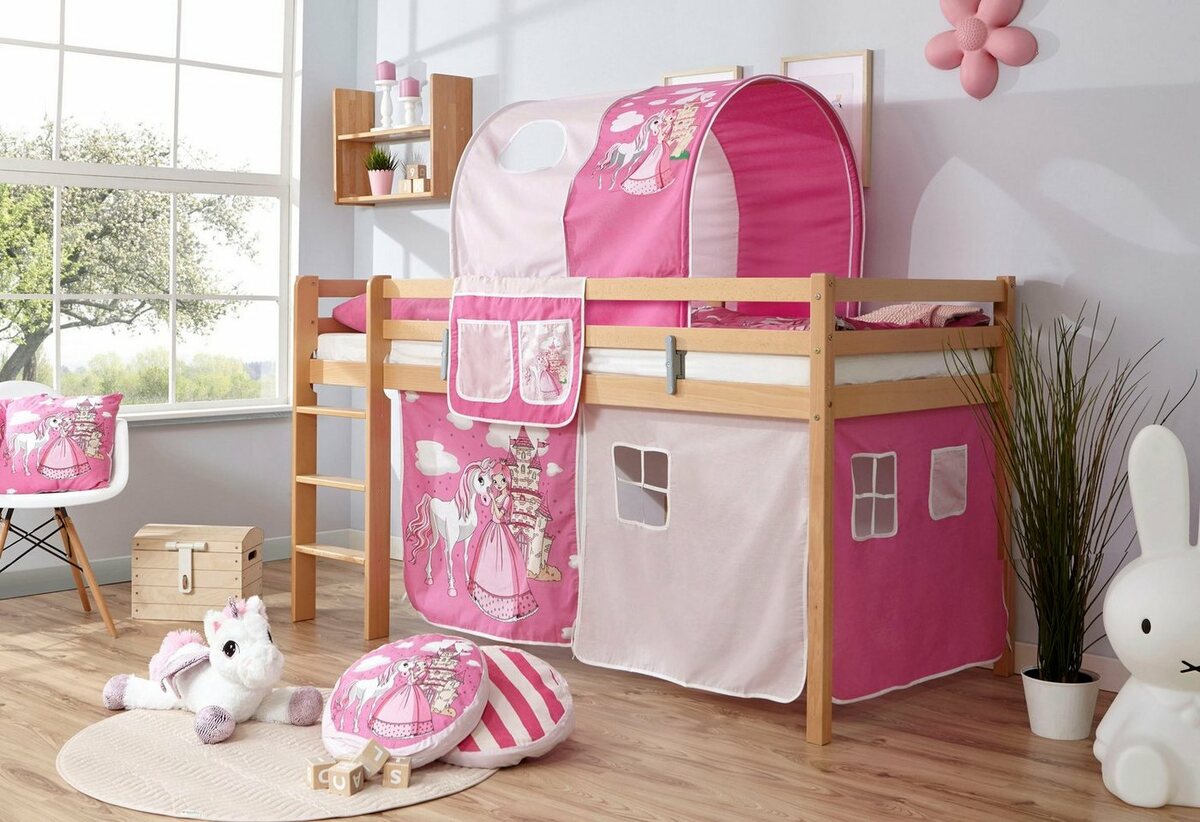 Bild 1 von Ticaa Hochbett Rene Rollrost, verschiedene Ausführungen wahlweise mit Matratze, Buche