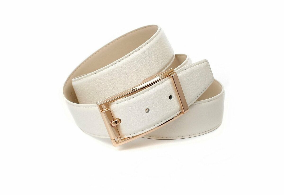 Bild 1 von Anthoni Crown Ledergürtel mit Dornschließe in goldfarben, abgesteppte Ränder