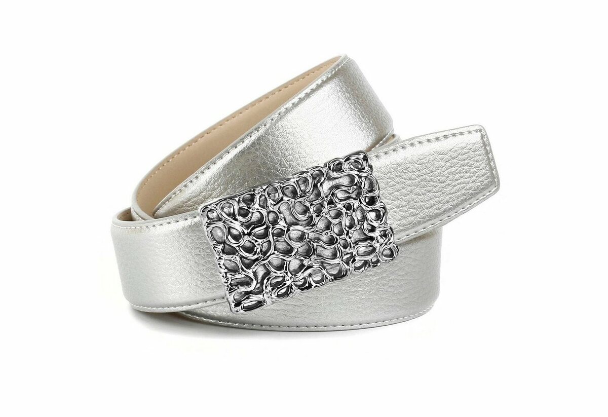 Bild 1 von Anthoni Crown Ledergürtel mit glänzender, filigraner, silberfarbener Schließe