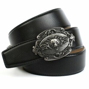 Anthoni Crown Ledergürtel in schwarz mit Wolf" Schließe"