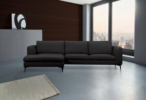 Places of Style Ecksofa Nixon, mit Federn für besseren Sitzkomfort, mit schwarzen Metallbeinen, Schwarz