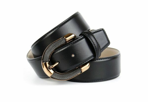 Anthoni Crown - Ceinture Réversible Femme En Cuir - Noir/bleu Foncé - Largeur 2,5 Cm - Système De Réglage Sans Trous - Avec Pochette Cadeau