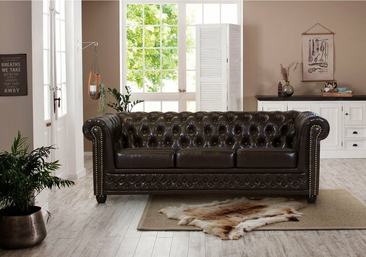 Bild 1 von Home affaire Chesterfield-Sofa Rysum, Chesterfield-Optik, in 2 Bezugsqualitäten, 2 Ausf. schnell lieferbar, Braun