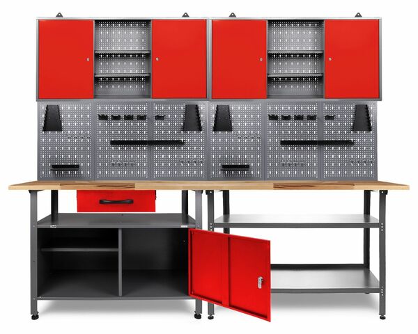 Bild 1 von Ondis24 Werkstatt Set Erfinder 240 cm 2 Schränke rot