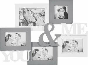 my home Bilderrahmen Collage »YOU & ME«, für 5 Bilder, Fotorahmen, Staffelbilderrahmen, weiß/grau