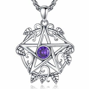 AEONSLOVE Tetragrammaton Halskette Silber 925 für Damen Herren Pentagramm Kette mit den 5 Elementen Hexenanhänger mit Blauer Opal Wicca Schmuck