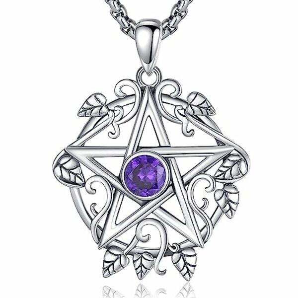 Bild 1 von AEONSLOVE Tetragrammaton Halskette Silber 925 für Damen Herren Pentagramm Kette mit den 5 Elementen Hexenanhänger mit Blauer Opal Wicca Schmuck