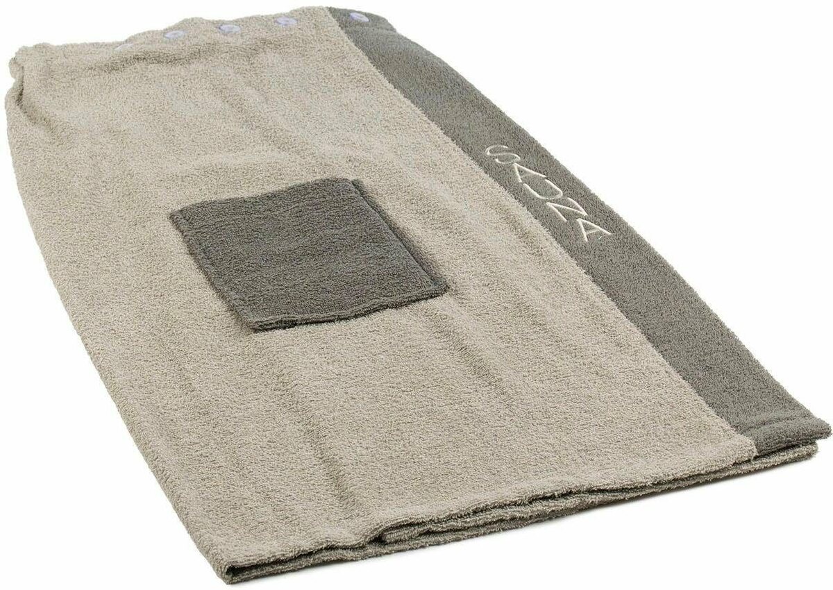 Bild 1 von Gözze Kilt Sauna Sarong, Kurzform, Walkfrottee, Knöpfe, Saunakilt für Damen, 100% Baumwolle, verstellbare Knöpfe, Bestickung