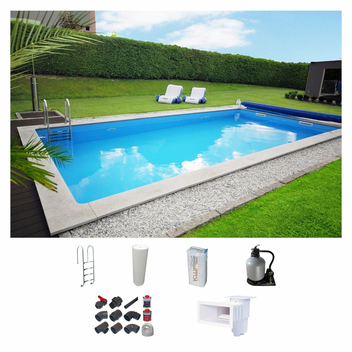 Bild 1 von KWAD Rechteckpool mit Edelstahlleiter (Set)