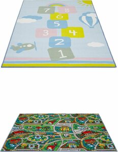 Kinderteppich Duo, Andiamo, rechteckig, Höhe: 10 mm, Spielteppich, Straßenteppich, beidseitig verwendbar, Hüpfkästchen