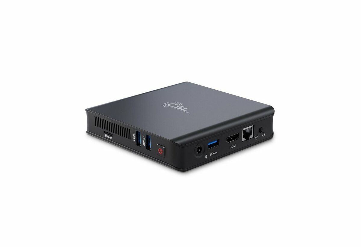 Bild 1 von CSL Narro Box Ultra HD Compact v4 / 1000 GB / Win 11 Home PC (Intel® Celeron N4120, Intel® HD Graphics 600, 4 GB RAM, 128 GB SSD, passiver CPU-Kühler, 2m HDMI Kabel)