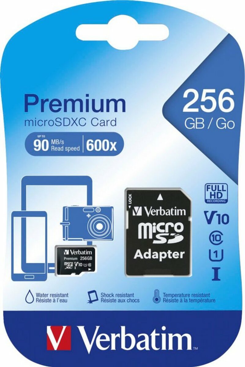 Bild 1 von Verbatim microSDXC 256GB Speicherkarte (256 GB, Class 10, 90 MB/s Lesegeschwindigkeit)
