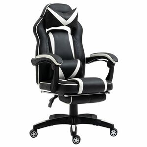 Vinsetto Gaming-Stuh Bürostuhl Drehstuhl mit Fußstütze Kissen Kunstleder Weiß