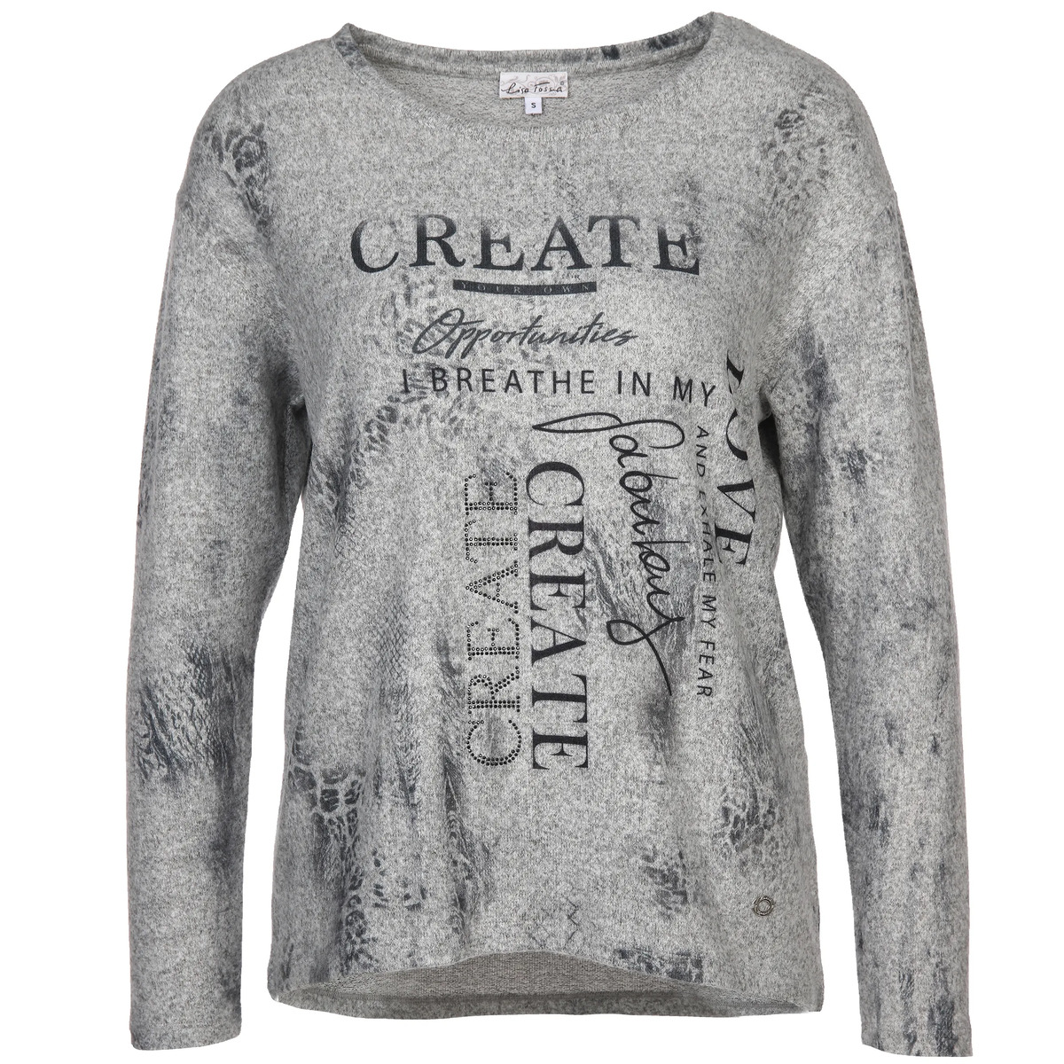 Bild 1 von Damen Flauschshirt mit Print und Glitzersteinchen
                 
                                                        Grau