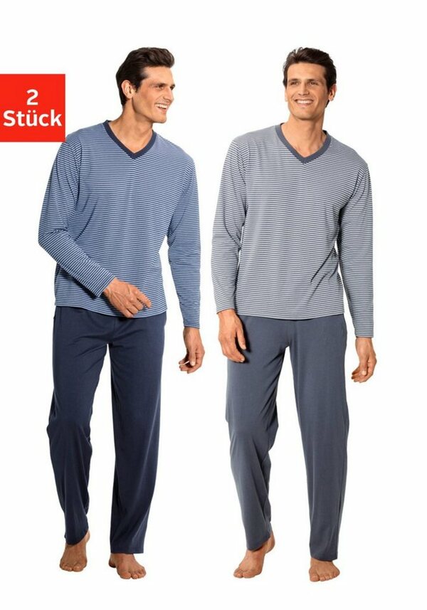 Bild 1 von le jogger® Pyjama (Packung, 4 tlg., 2 Stück) mit garngefärbten Streifen