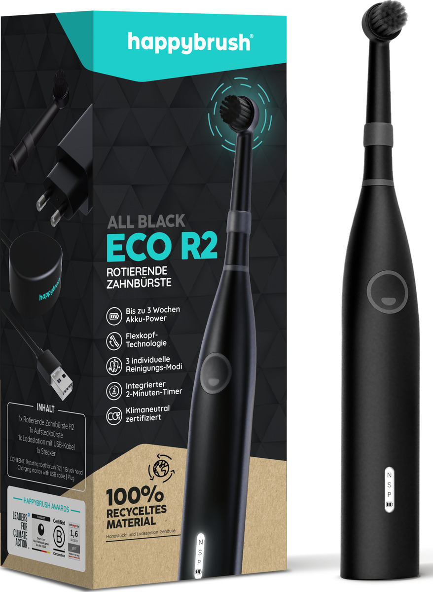 Bild 1 von happybrush Schall-Zahnbürste StarterKit ECO R2 all Black