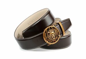 Anthoni Crown Ledergürtel in dunkelbraun mit Kontrast Stitching in weiß
