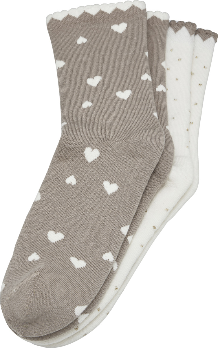 Bild 2 von IDEENWELT 2er Set Kuschelsocken mit Herzbündchen Gr. 39/42 taupe, off-white