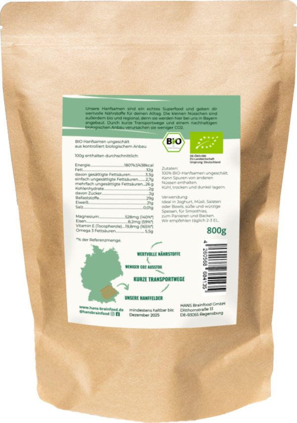 Bild 2 von HANS Brainfood Bio Ungeschälte Hanfsamen