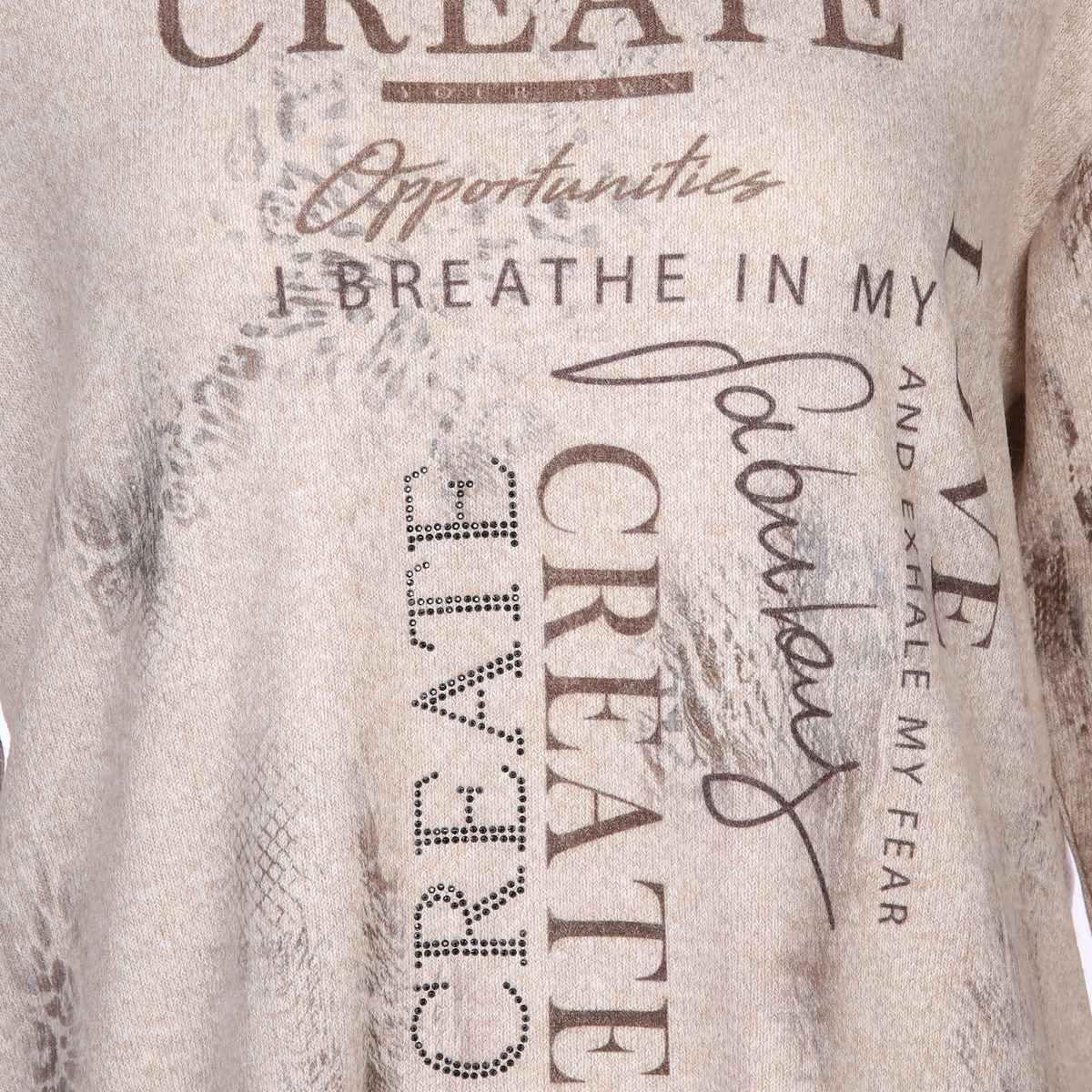 Bild 3 von Damen Flauschshirt mit Print und Glitzersteinchen
                 
                                                        Beige