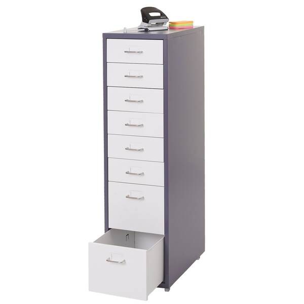 Bild 1 von Rollcontainer Preston T851, Schubladenschrank Stahlschrank, 110x28x41cm 8 Schubladen ~ dunkelgrau weiß