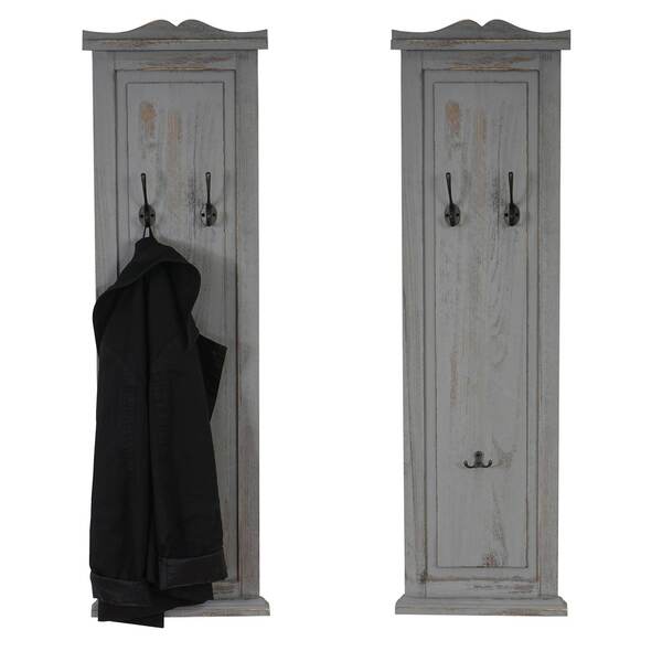 Bild 1 von 2er-Set Garderobe H33, Wandgarderobe Garderobenpaneel, Wandhaken Holz 109x28x4cm ~ grau shabby