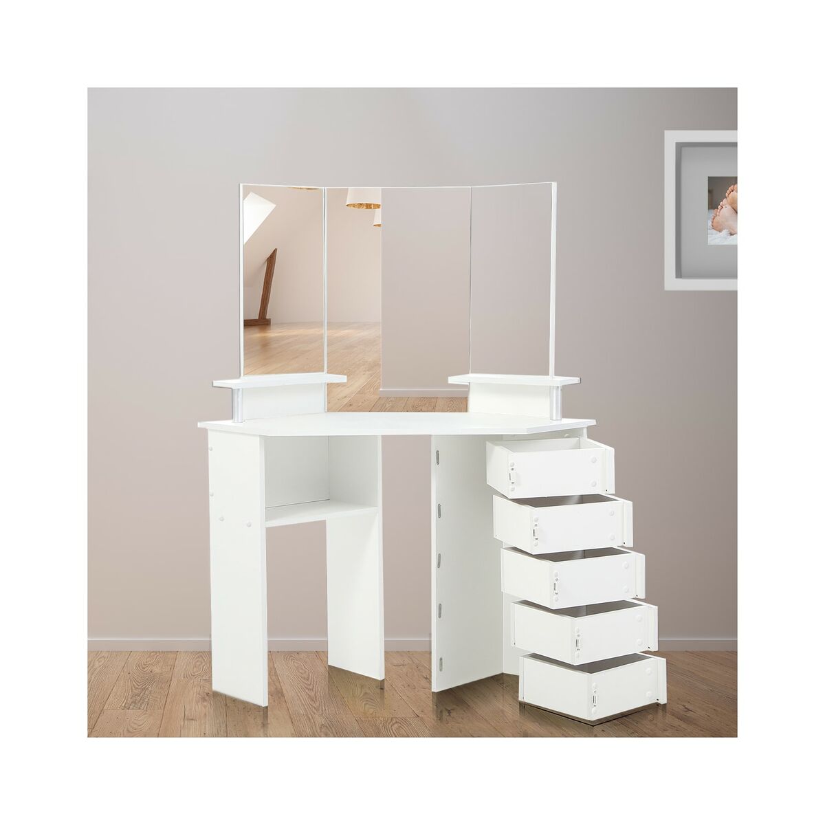 Bild 1 von Makika Eckschminktisch / Schminktisch TYRA mit drehbaren Schubladen