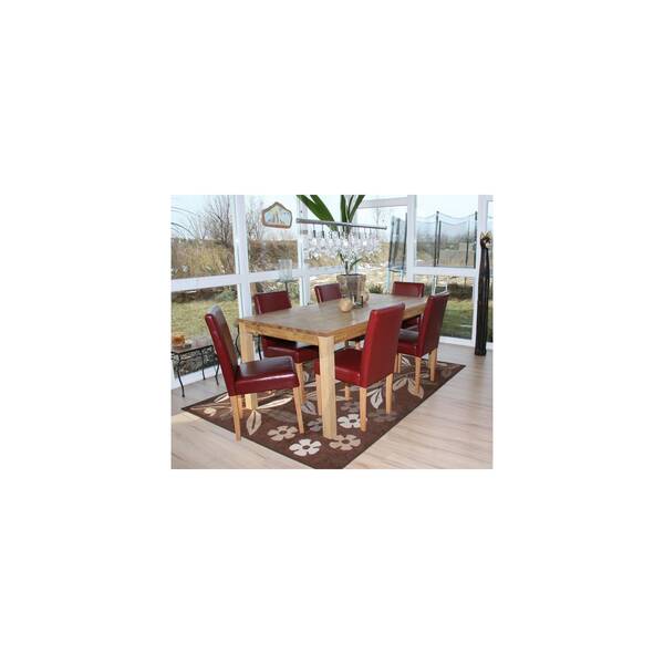 Bild 1 von 6er-Set Esszimmerstuhl Stuhl Küchenstuhl Littau, Leder ~ rot, helle Beine