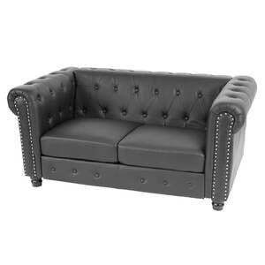 Luxus 2er Sofa Loungesofa Couch Chesterfield Edinburgh Kunstleder 160cm ~ runde Füße, schwarz