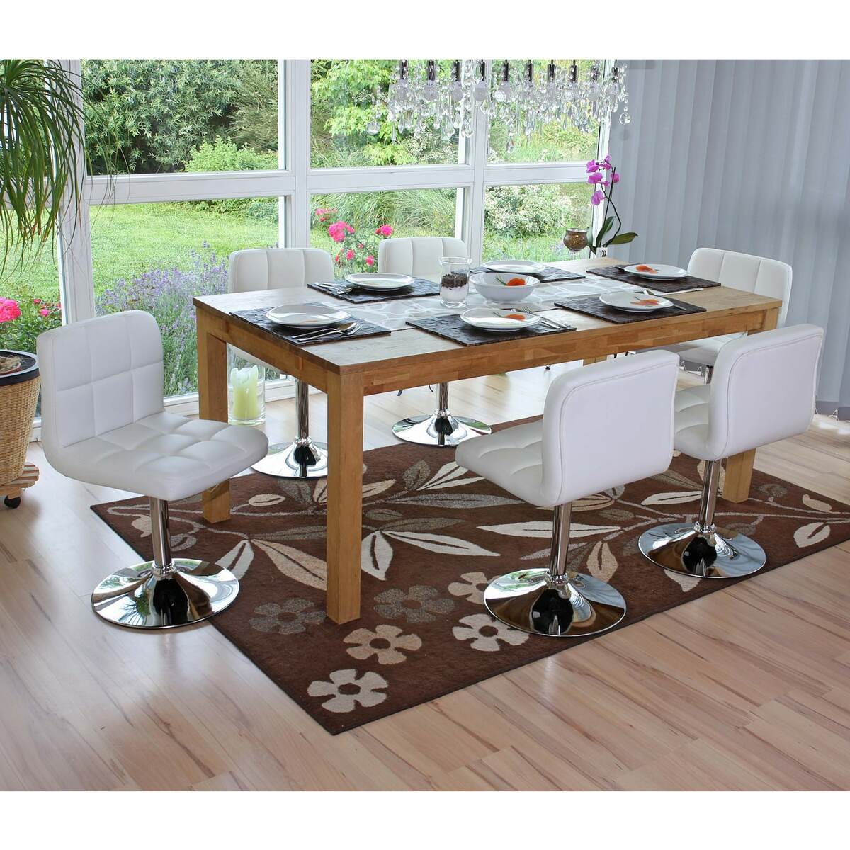 Bild 1 von 6er-Set Esszimmerstuhl Drehstuhl Stuhl Cadiz Kunstleder Chrom ~ weiß
