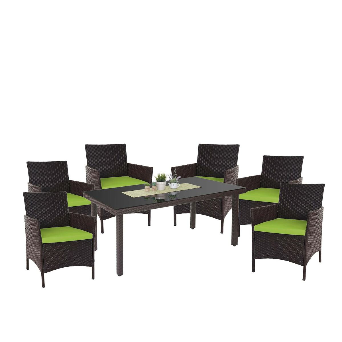 Bild 1 von Poly-Rattan-Garnitur Hamar, Gartenmöbel Balkon-Set Sitzgarnitur ~ braun, Kissen grün