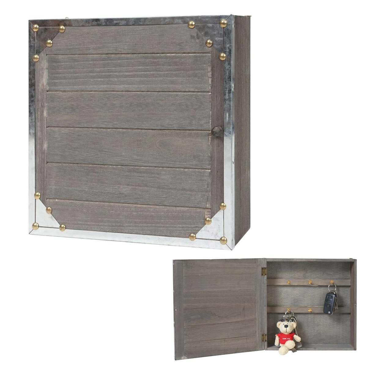 Bild 1 von Schlüsselkasten Gabes, Schlüsselschrank Holzbox, Shabby-Look Vintage 27x27x6cm ~ grau-braun