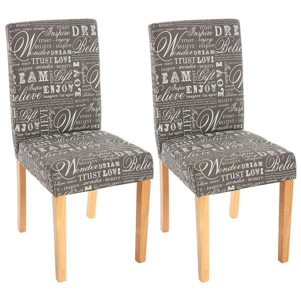 Bild 1 von 2er-Set Esszimmerstuhl Stuhl Küchenstuhl Littau ~ Textil mit Schriftzug, grau, helle Beine