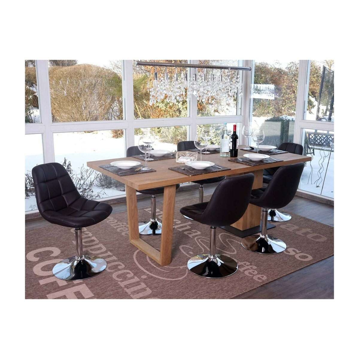 Bild 1 von 6er-Set Esszimmerstuhl MCW-A60, Stuhl Drehstuhl, Chrom ~ Kunstleder braun