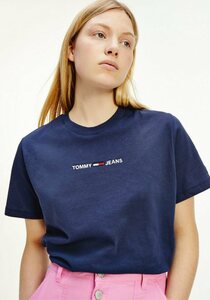 Tommy Jeans Rundhalsshirt »TJW BXY CROP LINEAR LOGO TEE« mit Tommy Jeans Linear Logo-Schriftzug gestickt