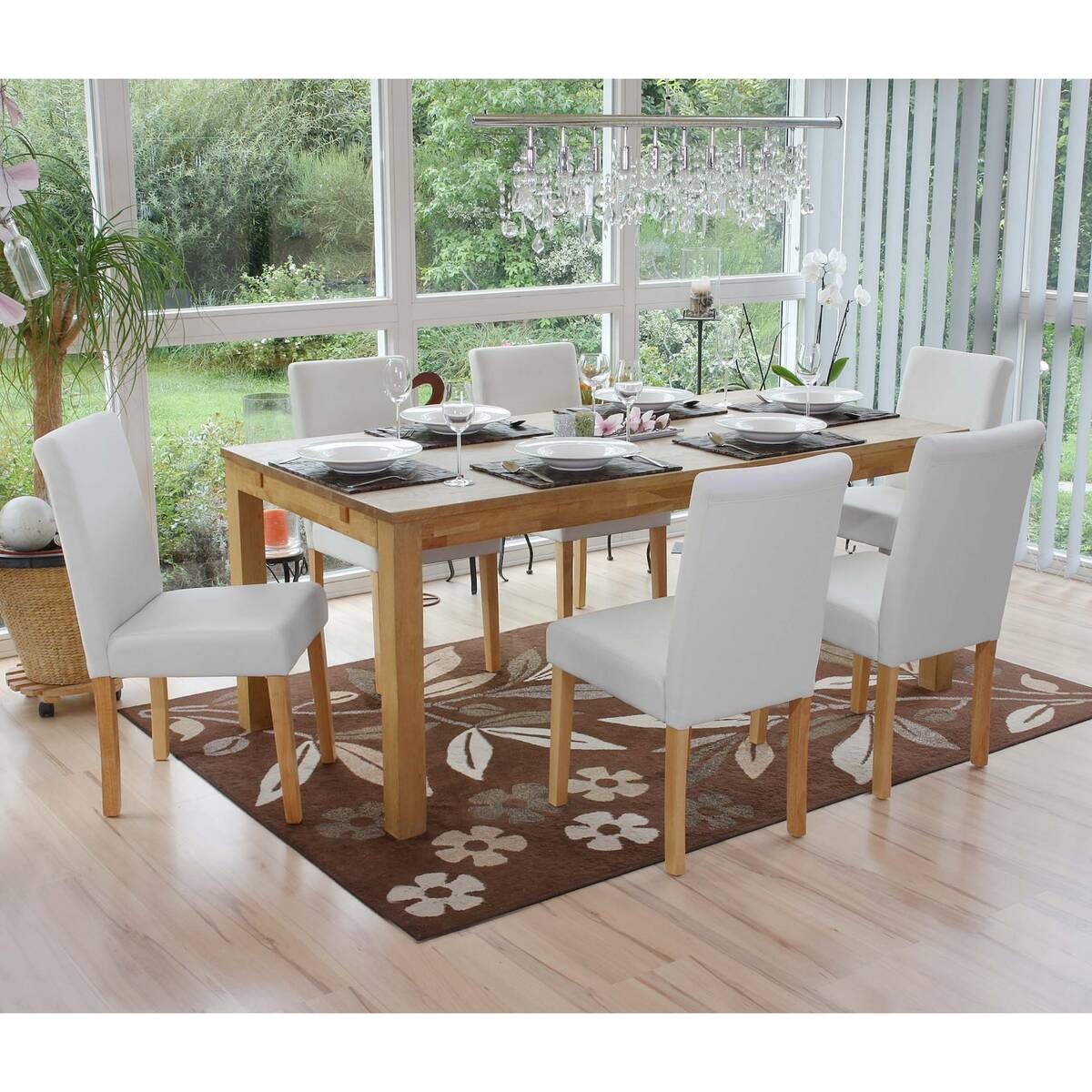 Bild 1 von 6er-Set Esszimmerstuhl Stuhl Küchenstuhl Littau ~ Kunstleder, weiß matt, helle Beine