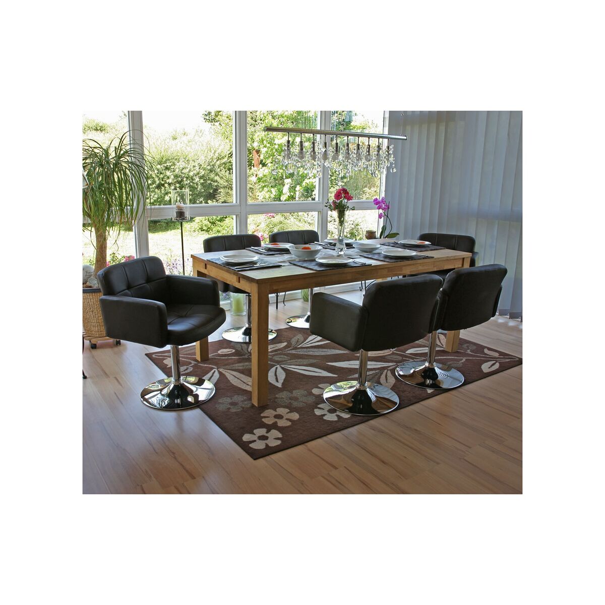 Bild 1 von 6er-Set Esszimmerstuhl Houston, Küchenstuhl Drehstuhl Stuhl, Kunstleder Chrom ~ braun