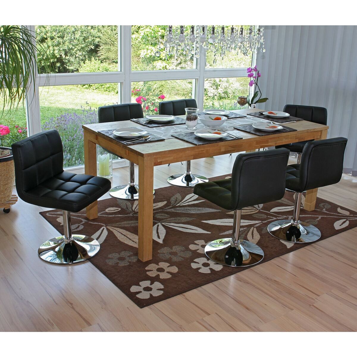 Bild 1 von 6er-Set Esszimmerstuhl Drehstuhl Stuhl Cadiz Kunstleder Chrom ~ schwarz