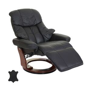 MCA Relaxsessel Windsor 2, Fernsehsessel Sessel, Echtleder 150kg belastbar ~ schwarz, Walnuss-Optik