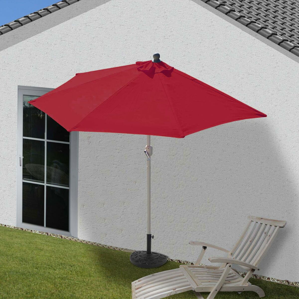Bild 1 von Sonnenschirm halbrund Lorca, Halbschirm Balkonschirm, UV 50+ Polyester/Alu 3kg ~ 270cm bordeaux mit Ständer