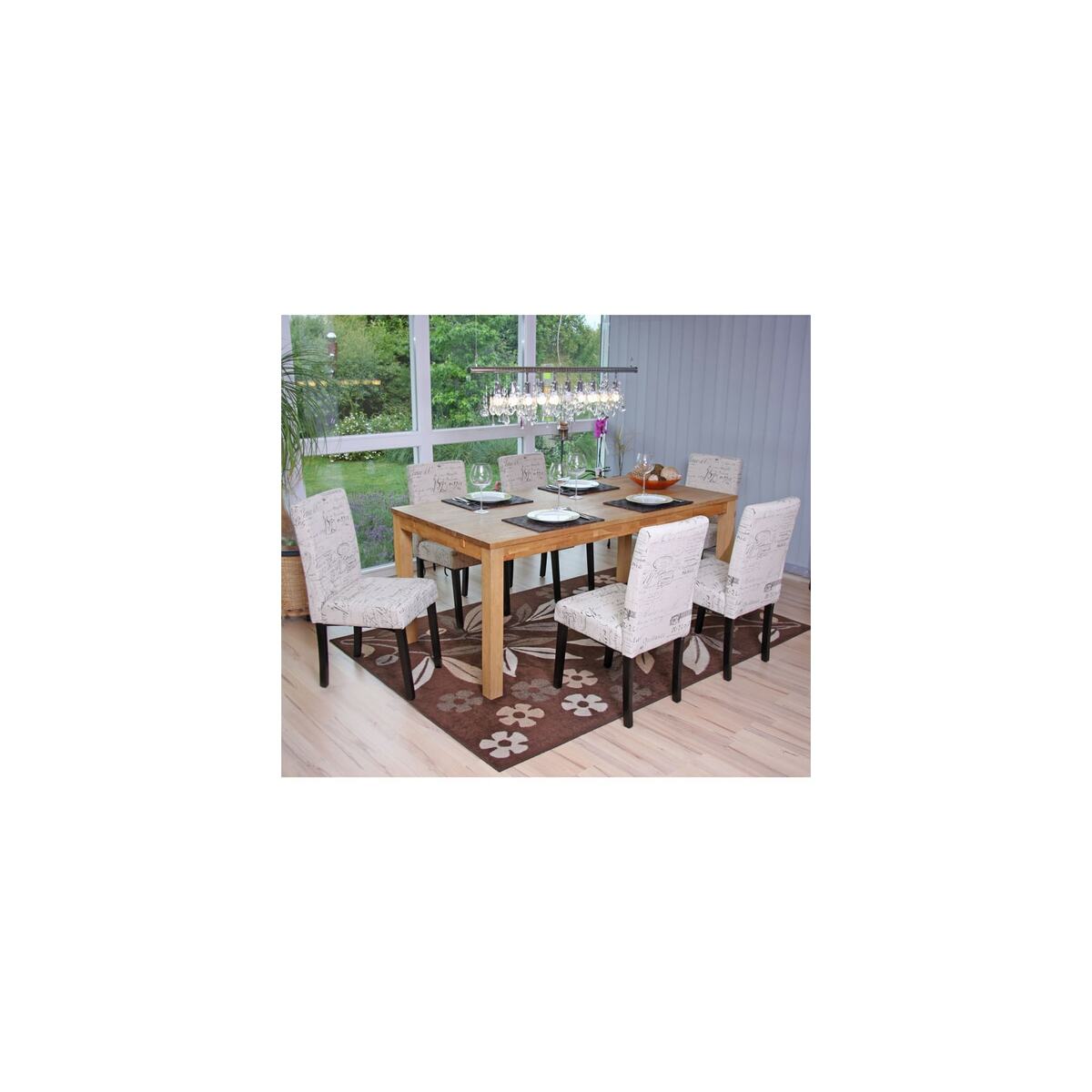 Bild 1 von 6er-Set Esszimmerstuhl Stuhl Küchenstuhl Littau ~ Textil mit Schriftzug, creme, dunkle Beine